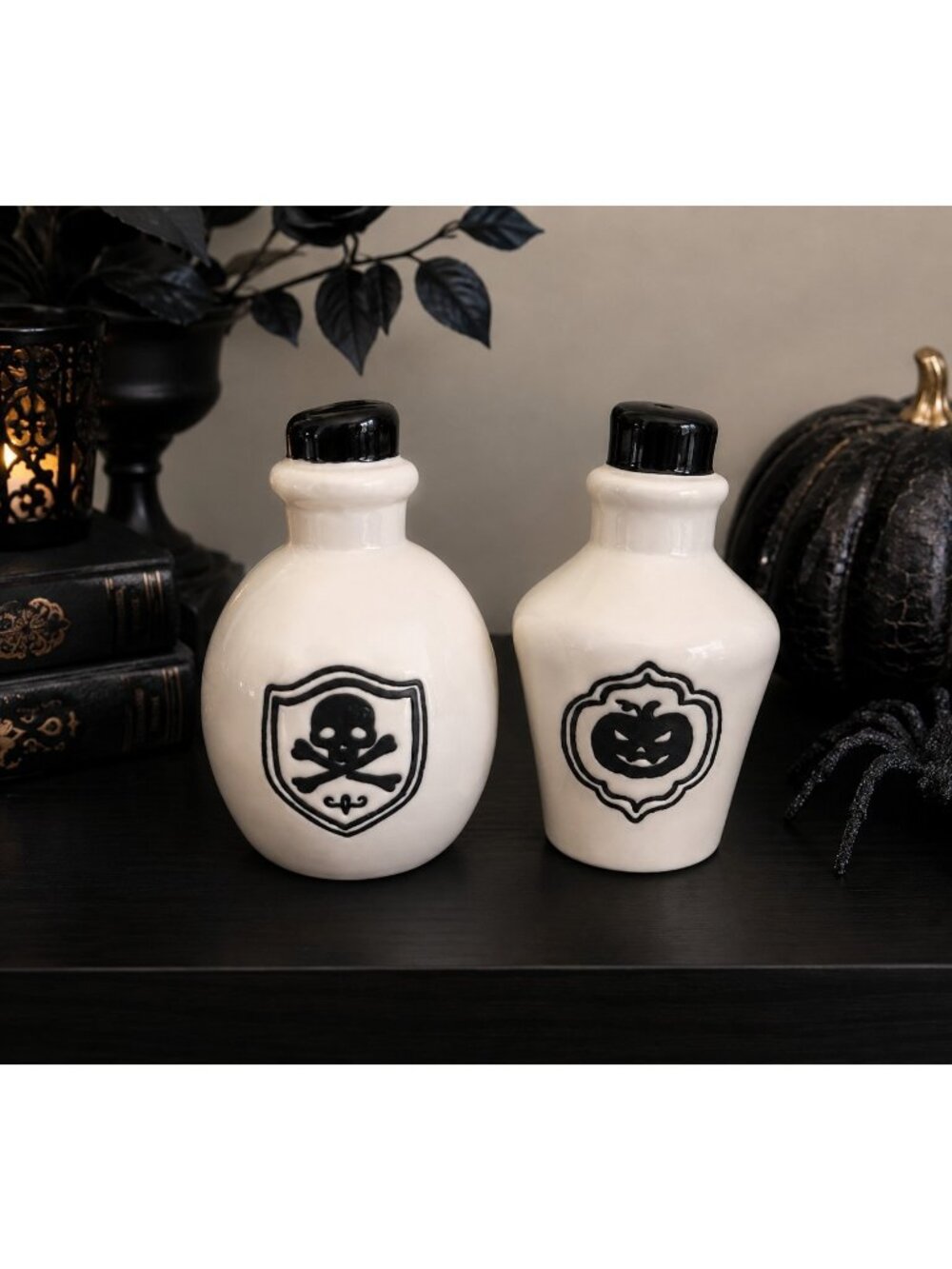 Rae Dunn Halloween Poison Potion Ceramic Salt Pepper Shakers Set New 4"